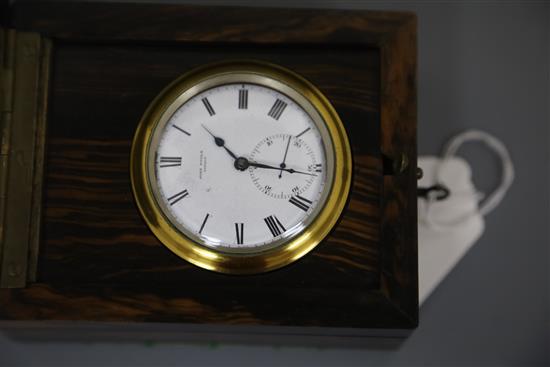 John Poole of London. A coromandel wood cased travelling timepiece, width 3.75in. depth 4.75in. height 2.5in.